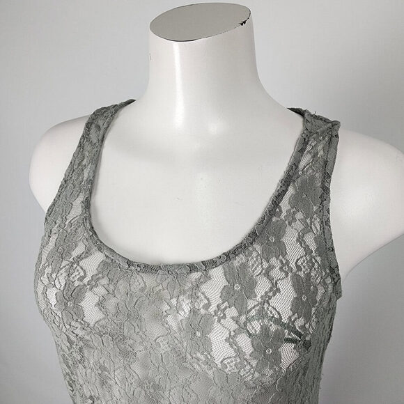 Olive Green Lace Sleeveless Top Size S - Picture 2 of 7